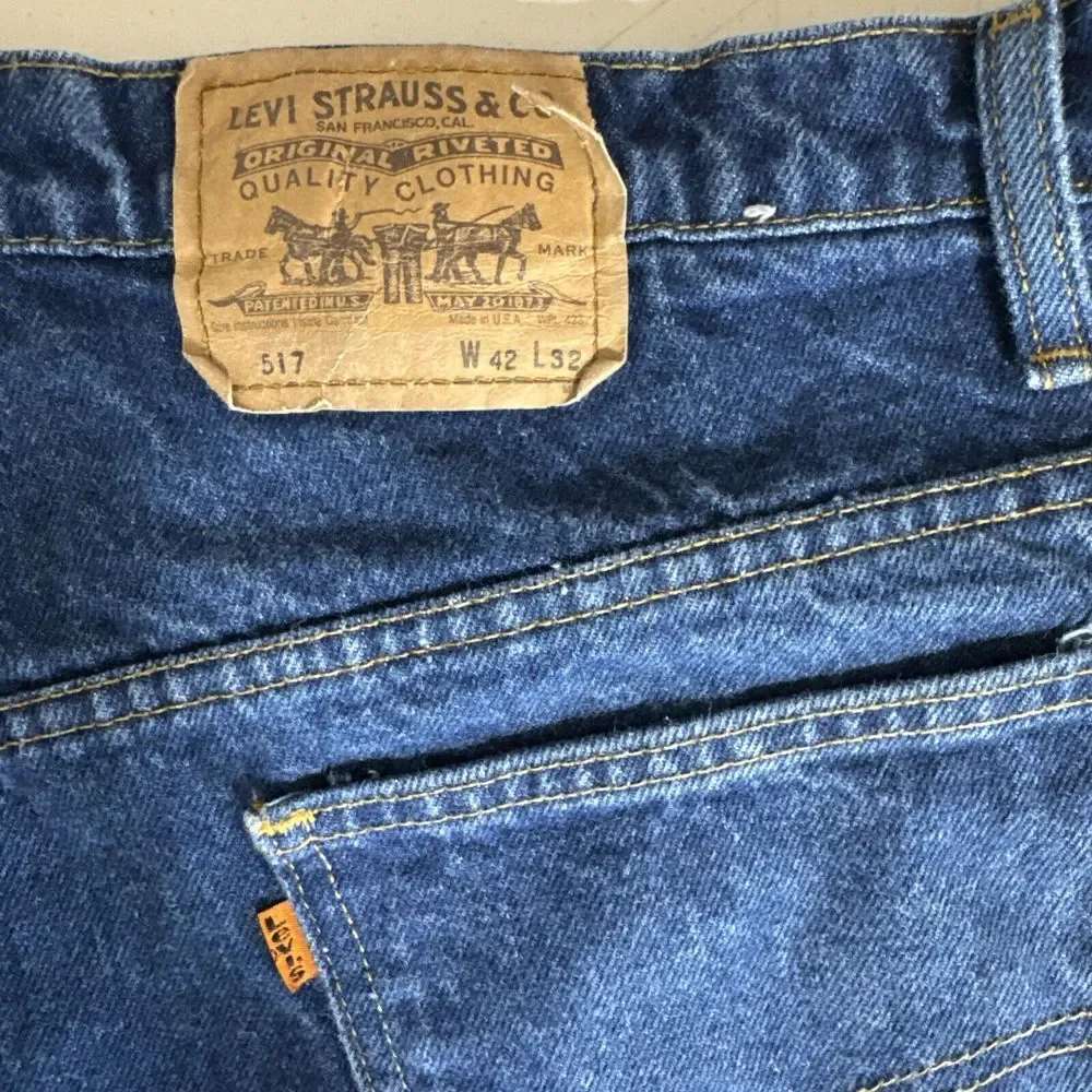 Vintage Levis 517 Jeans Orange Tab Mens 42x32 (38x30) Blue‎ Boot Dark Denim USA